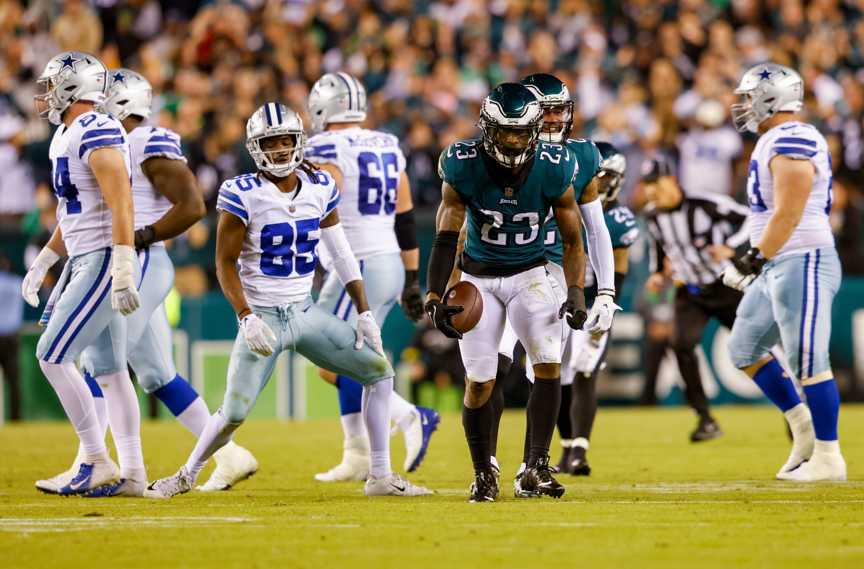 Philadelphia Eagles safety C.J. Gardner-Johnson (23) gets up after being stopped following...