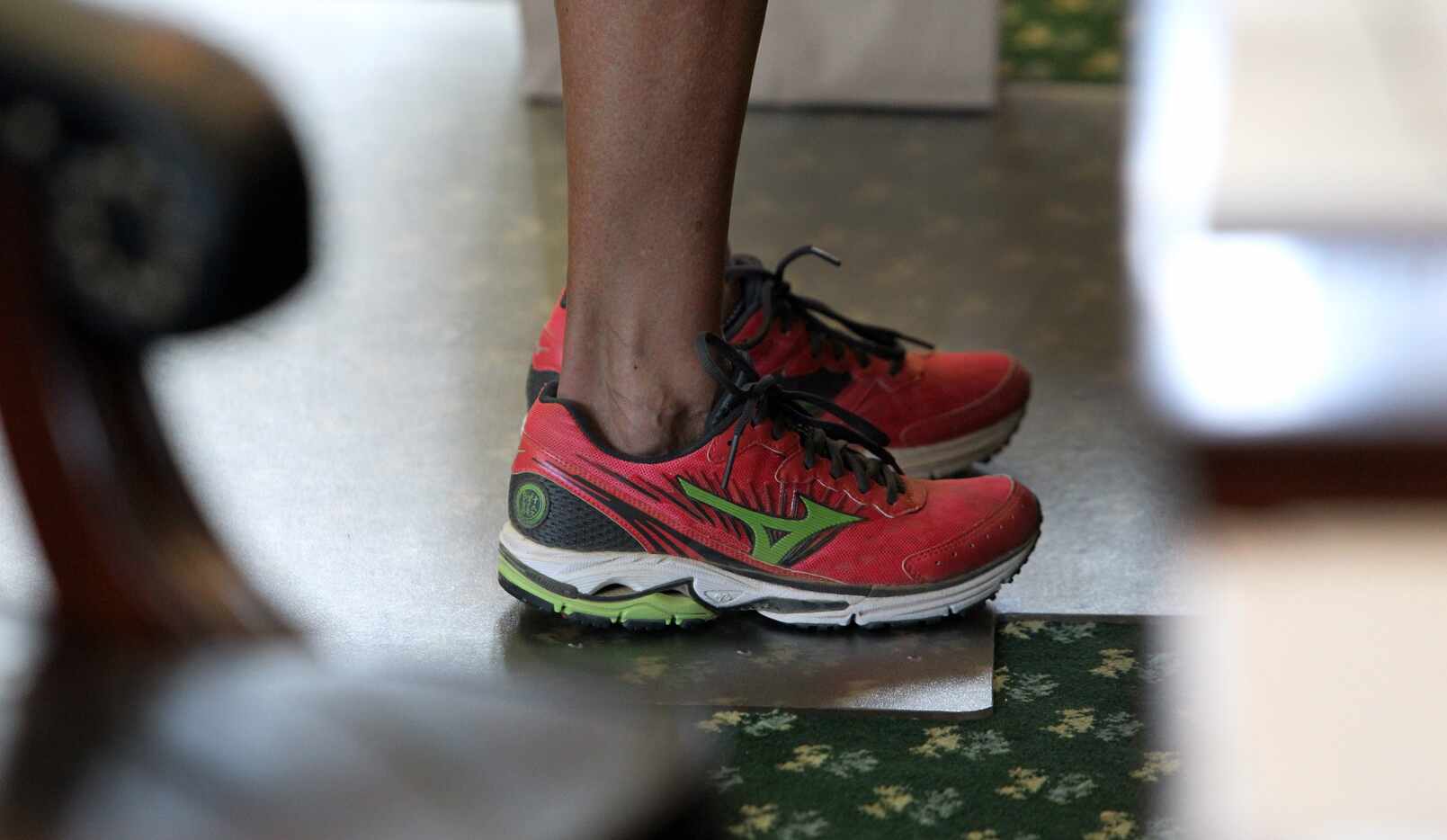State Senator Wendy Davis wears comfortable shoes as she filibusters during the final day of...