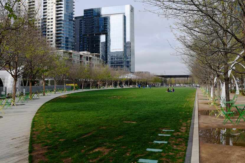 Klyde Warren Park is nearly empty on March 16 afternoon as Dallasites stay home to combat...