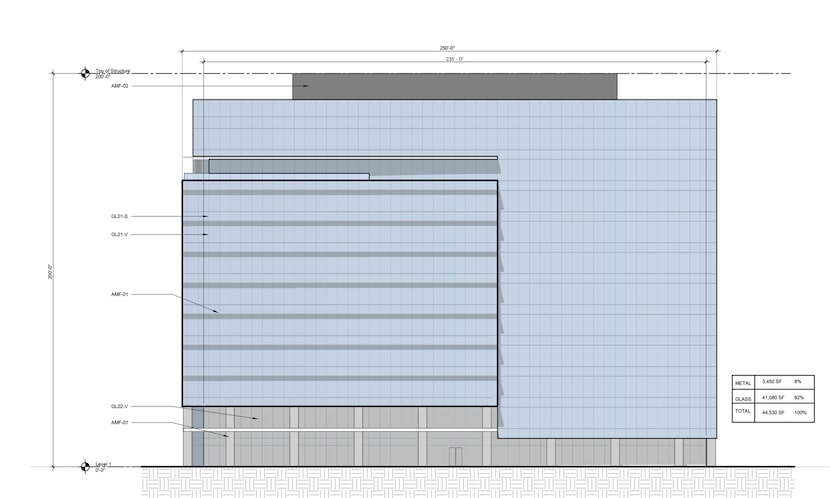 The 11-story office tower was designed by Dallas architect HKS.