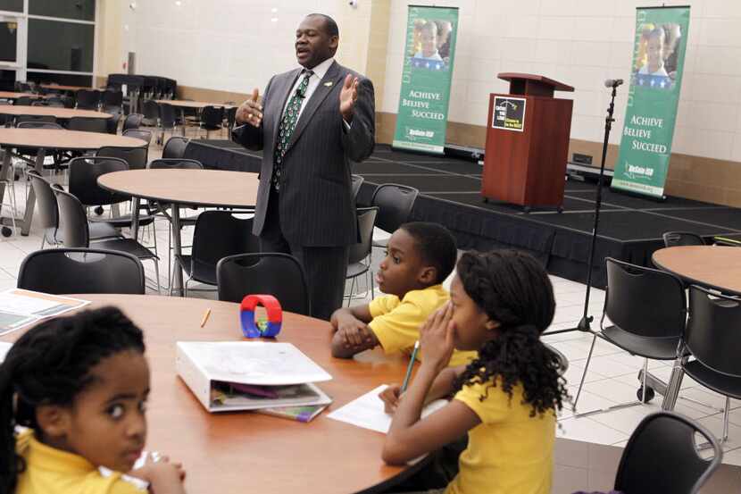 DeSoto ISD Superintendent David Harris at a town hall meeting in 2013 with students from...
