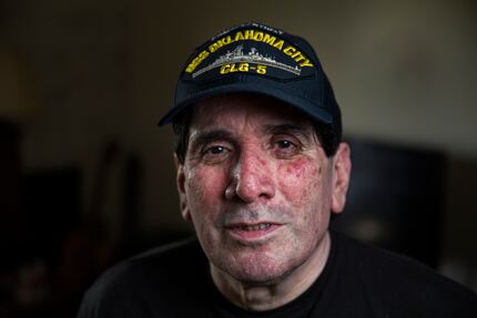 Navy veteran Eddie Aguilar, 64, at his home in San Antonio.