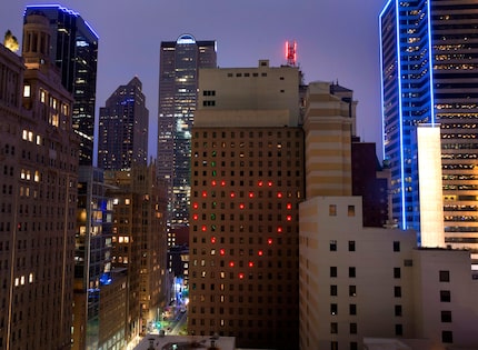 The Adolphus Hotel in downtown Dallas sent a message of love in April 2, 2020, near the...