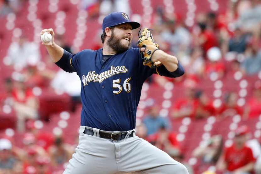 CINCINNATI, OH - JULY 01: Aaron Wilkerson #56 of the Milwaukee Brewers pitches in the sixth...