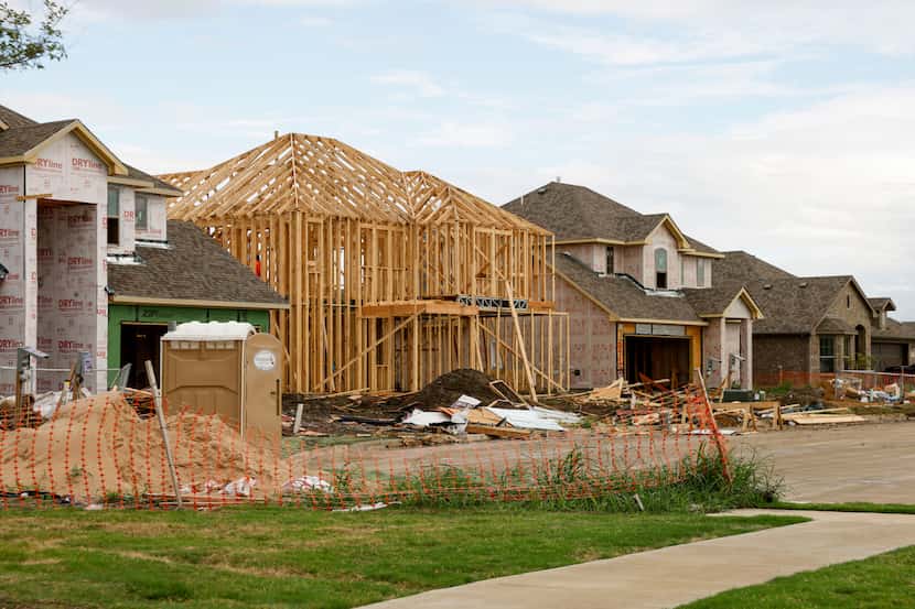 A home under construction in Celina, Texas.