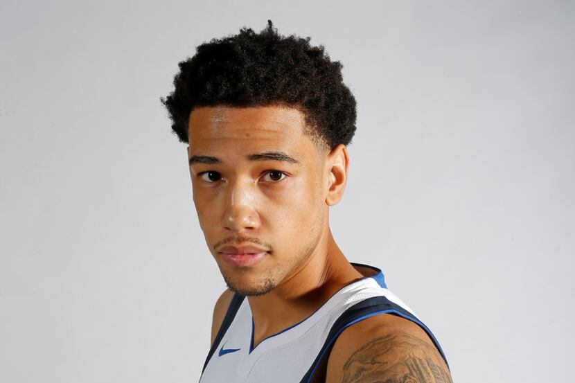 Mavericks forward Brandon Ashley poses for a photograph during the media day at American...