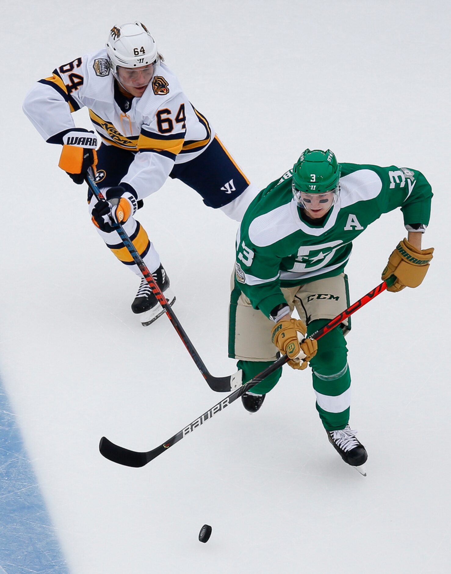 Dallas Stars defenseman John Klingberg (3) makes a break away from Nashville Predators...