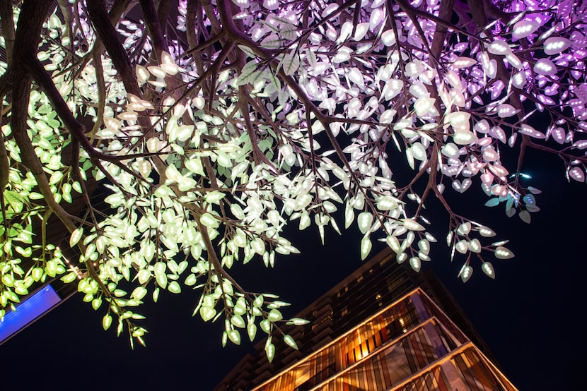 The Tree of Ténéré glistens outside of the Epic in Deep Ellum in downtown Dallas, Texas.