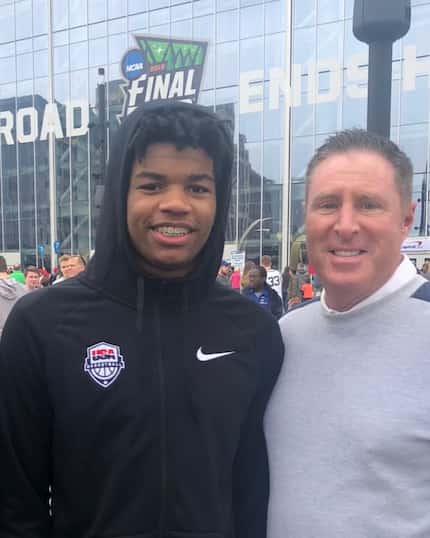 Mavs rookie Jaden Hardy and Coronado High School coach Jeff Kaufman.