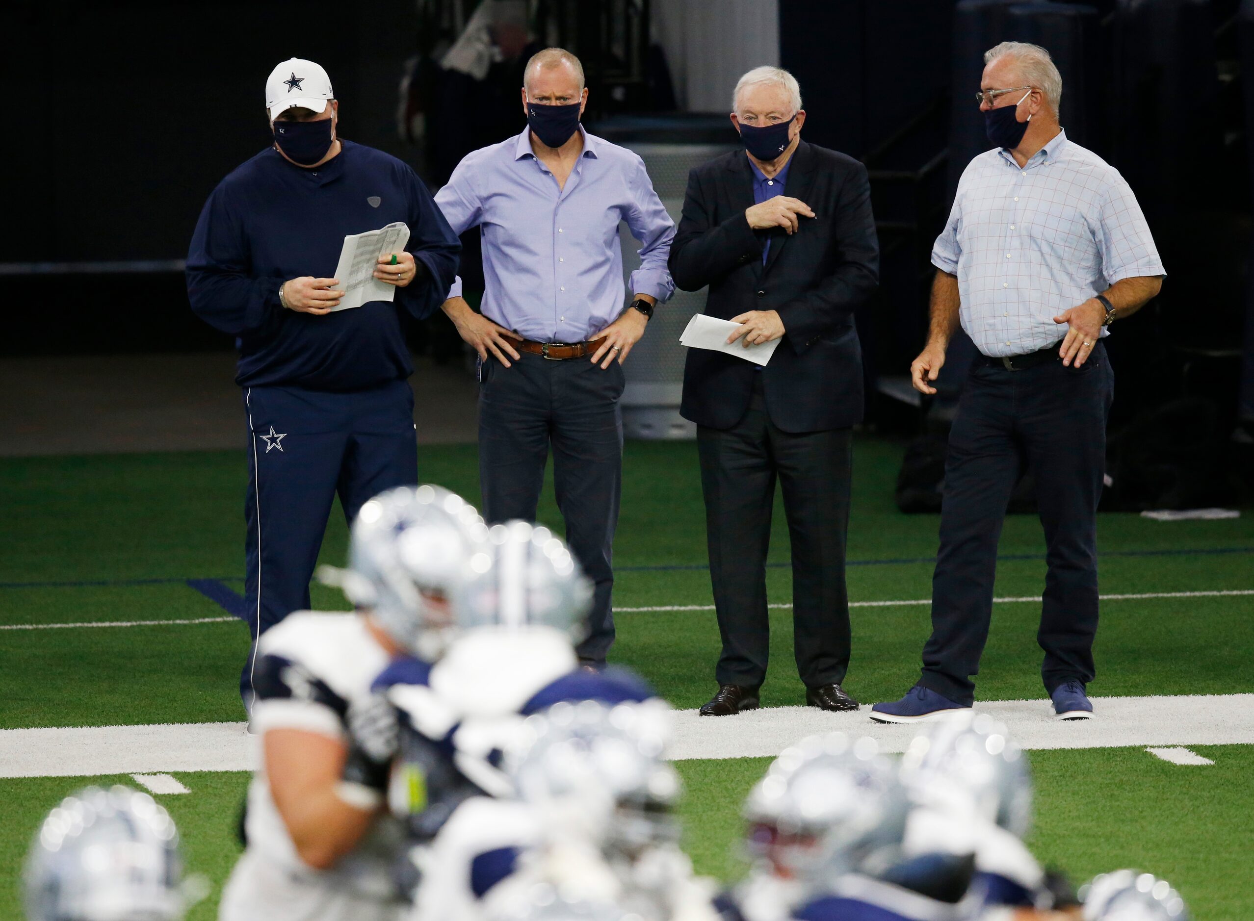 Dallas Cowboys head coach Mike McCarthy, Dallas Cowboys executive vice president Jerry Jones...