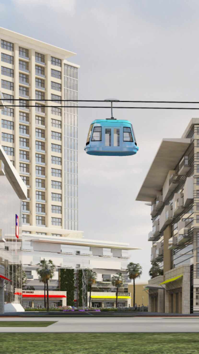 This rendering included in a presentation to the Dallas Plan Commission shows a gondola...