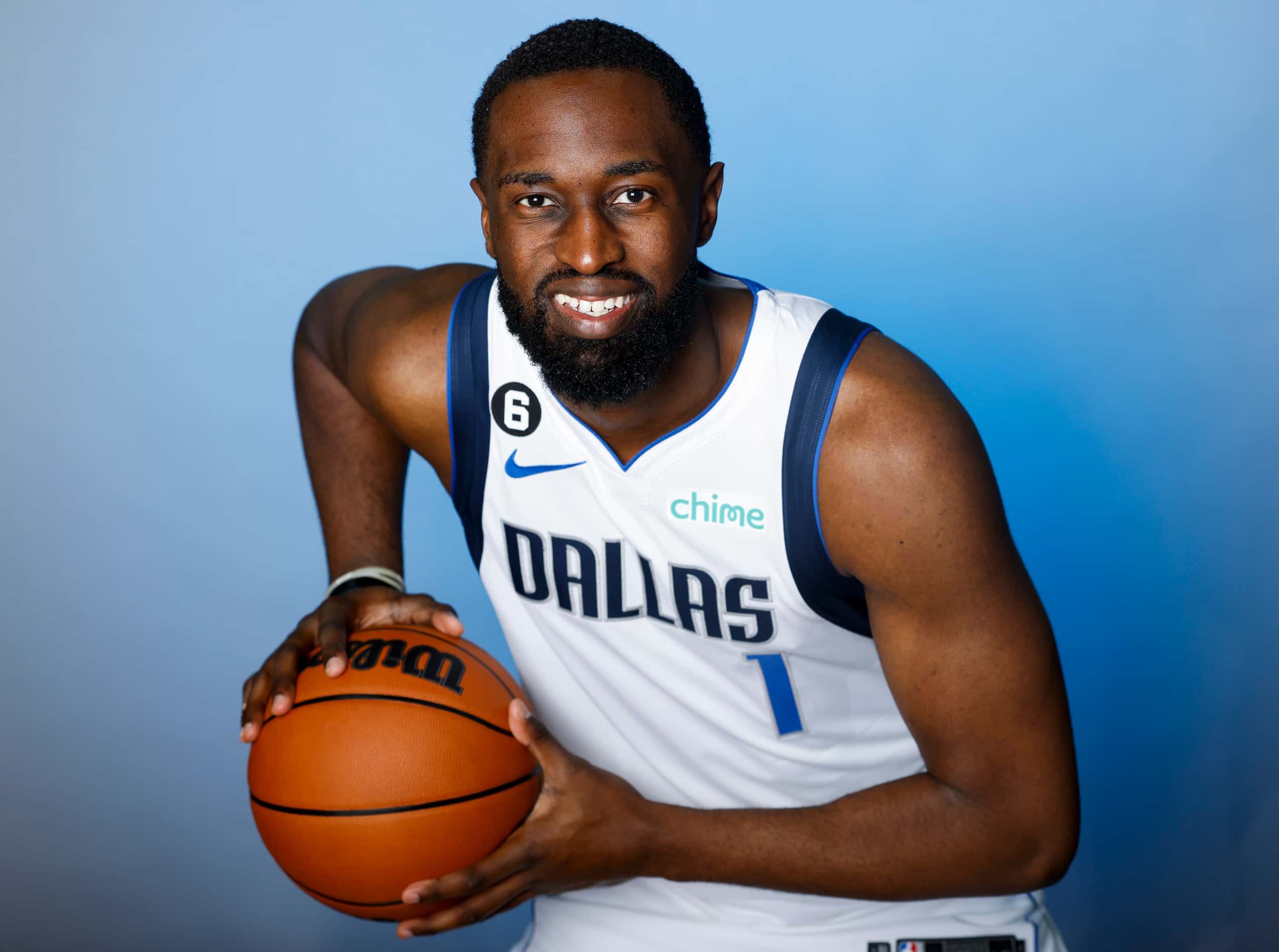 Dallas Mavericks’ Theo Pinson is photographed during the media day at American Airlines...