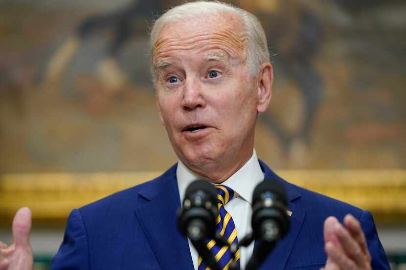 FILE - President Joe Biden speaks about student loan debt forgiveness in the Roosevelt Room...