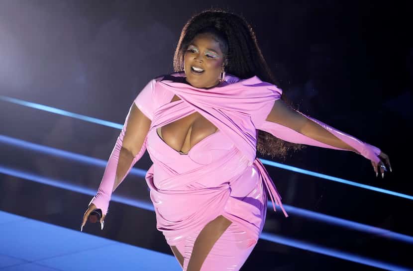 Lizzo performs a medley at the MTV Video Music Awards at the Prudential Center on Sunday,...