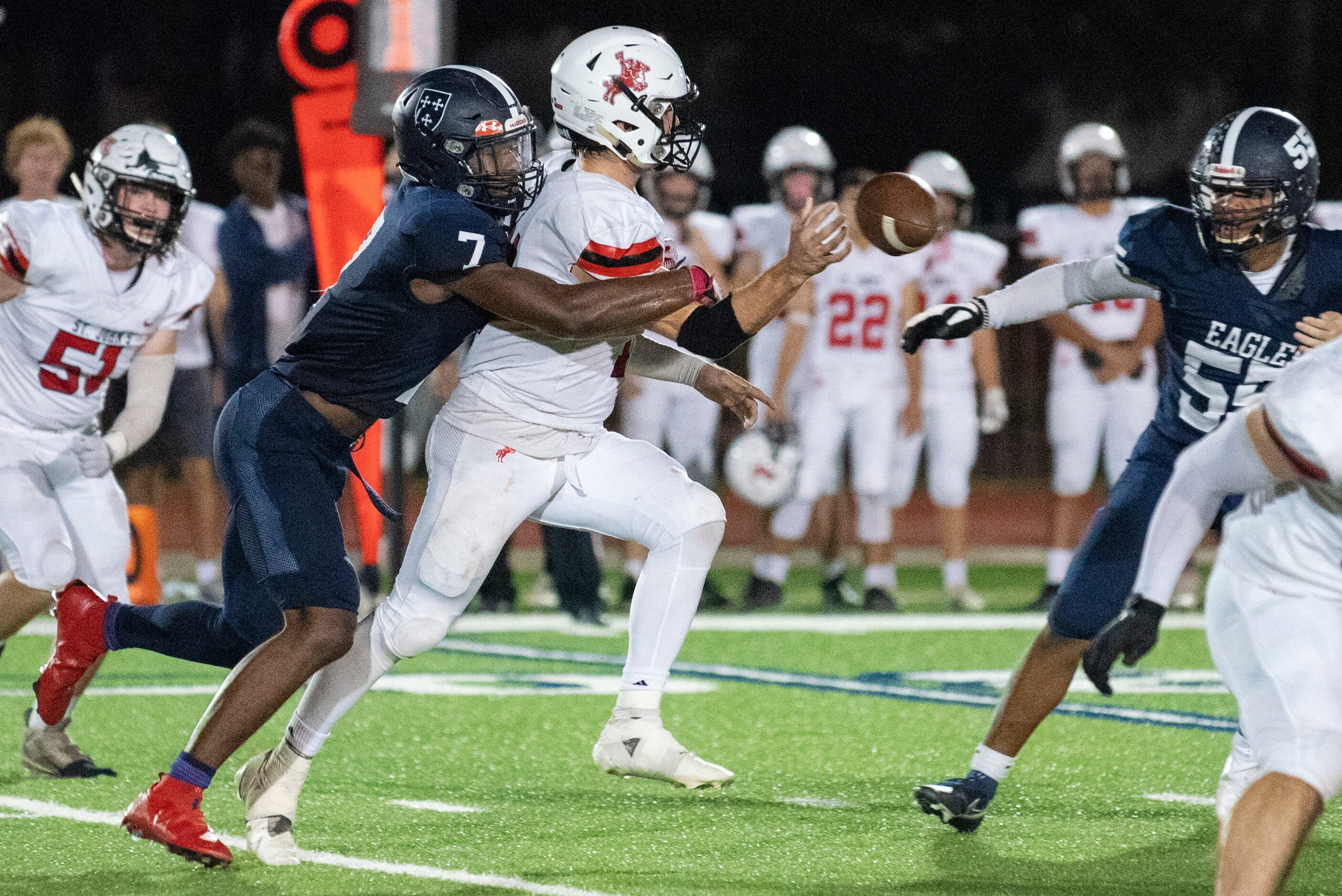 Episcopal School of Dallas senior edge rusher Chase Kennedy hits Houston St. Johns senior...