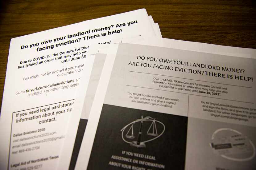 Informational handouts about eviction help at Harmony Community Development Center on...