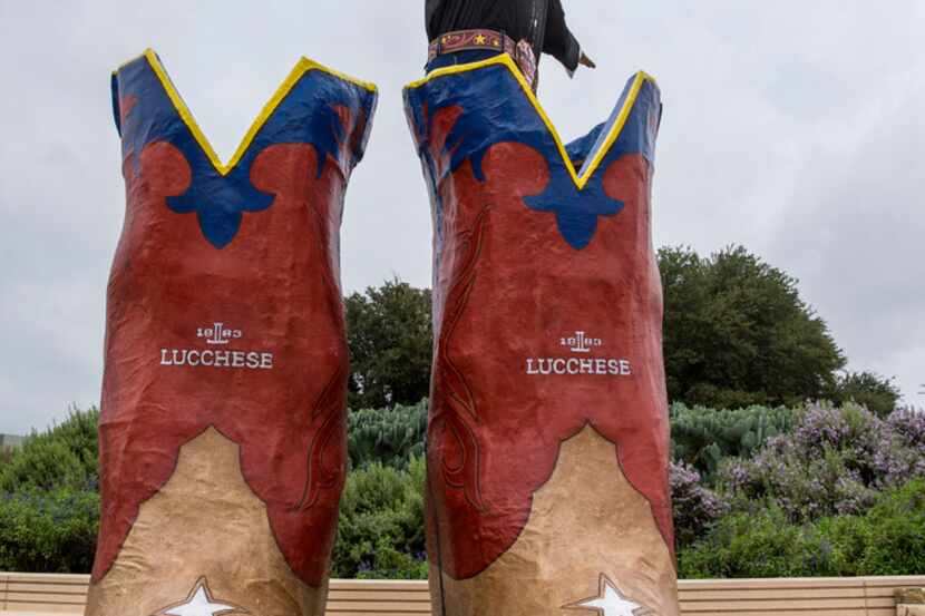 Big Tex's boots sit aside as he is put in his spot on Friday, September 21, 2018.