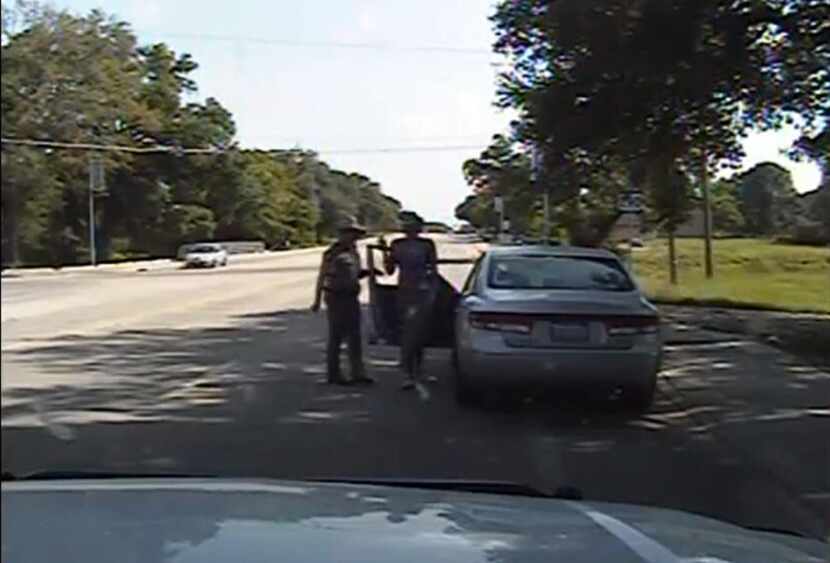 
This screen grab taken from video footage from the arresting officer's dashcam shows state...