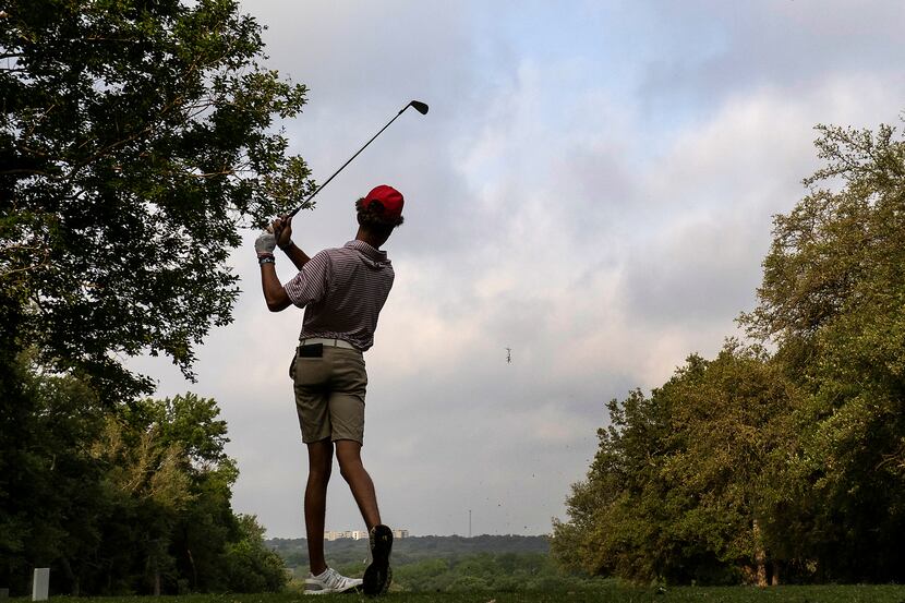 Flower Mound Marcus, Awesome Burnett tees off on the no.1 tee during the first round of the...