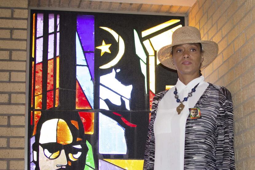 
In her Dallas visit over the weekend, Malaak Shabazz viewed a stained-glass window bearing...