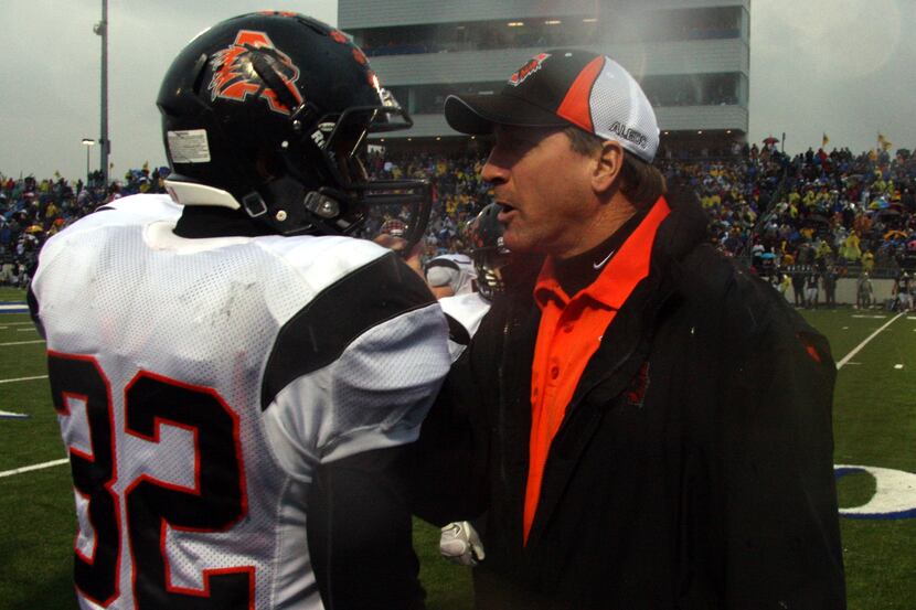 Tim Buchanan, 216-53-3: Aledo coach Tim Buchanan expresses his displeasure with running back...