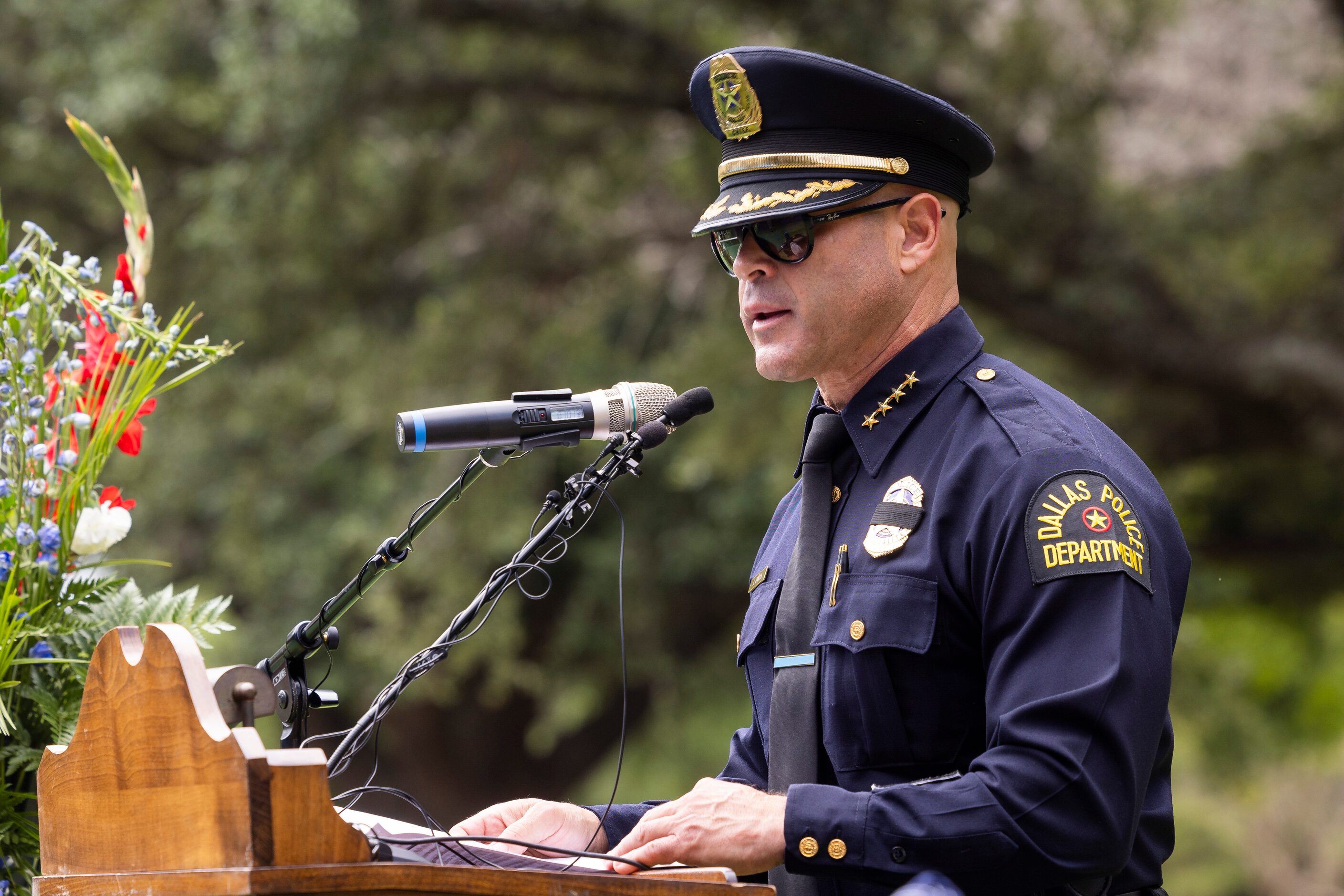 Dallas police Chief Eddie García speaks as the department renders full line-of-duty death...