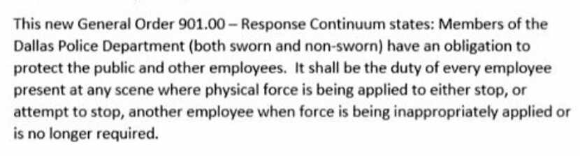 The content of Dallas Police Chief U. Renee Hall's "duty to intervene" order.