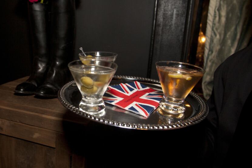 Bond martinis at the Aston Martin and James Bond 007 themed party at Timothy Oulton...