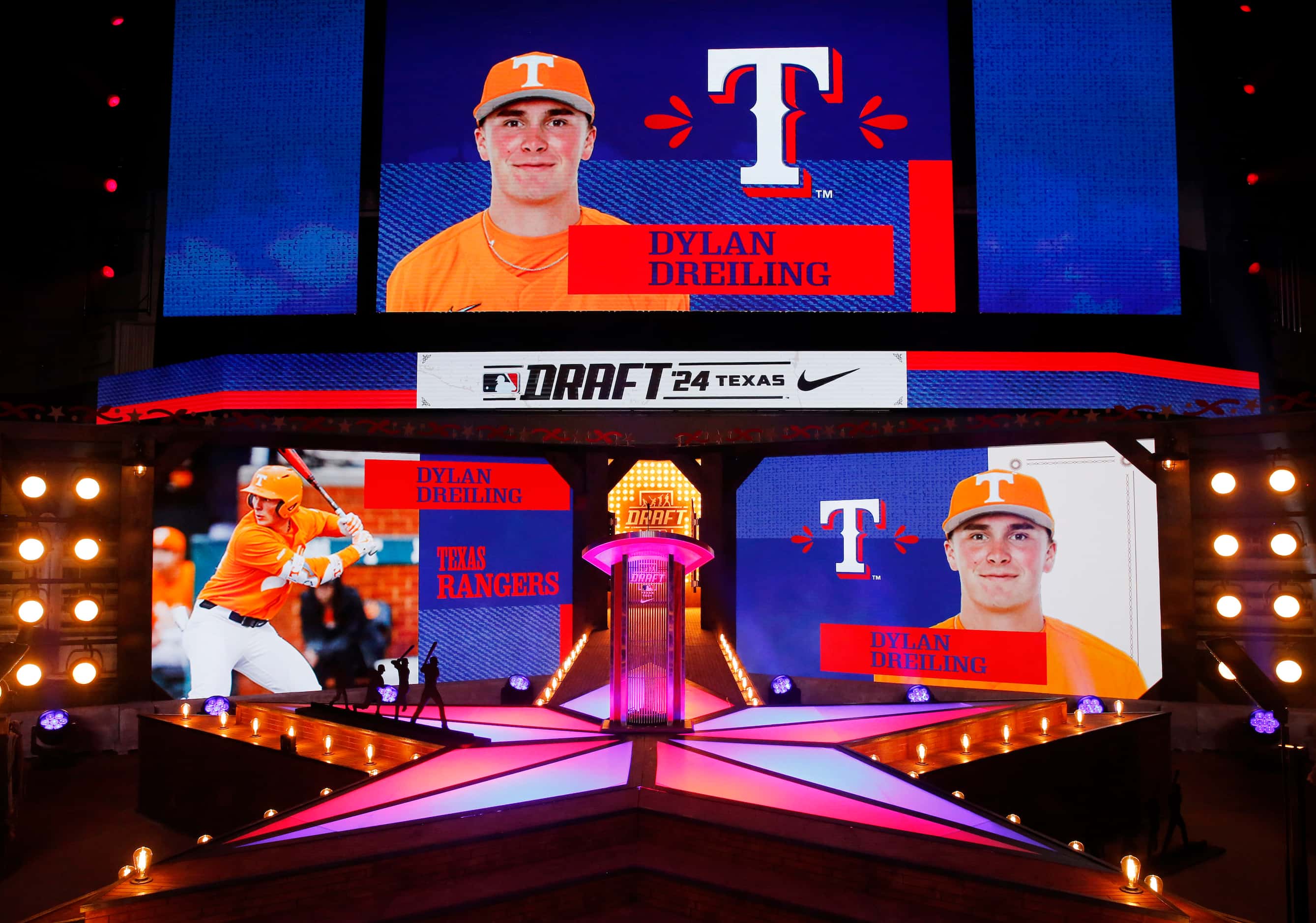 The Texas Rangers selected Tennessee outfielder Dylan Dreiling at No. 65 in the second round...