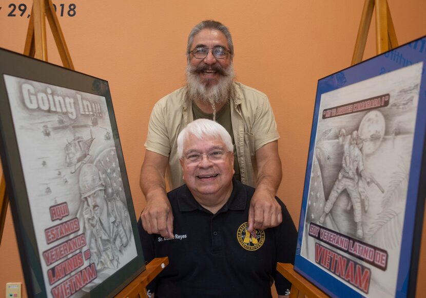 Vietnam veteran Eddie Reyes, seated, partnered with local artist and fellow Vietnam-era vet...