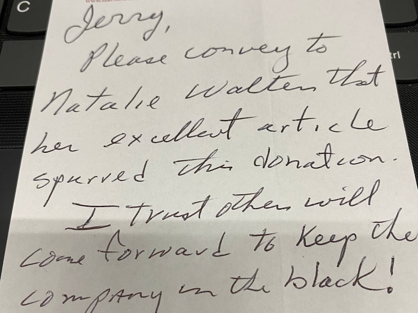 The note Richard Hawkins sent to Jerry Purvis along with the two $1,200 stimulus checks from...