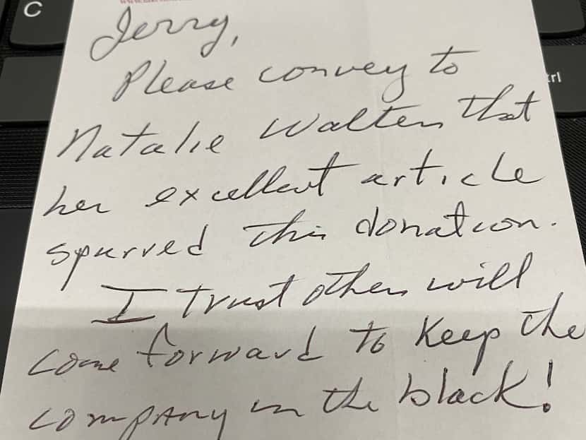 The note Richard Hawkins sent to Jerry Purvis along with the two $1,200 stimulus checks from...
