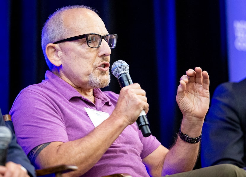 Jim Baron, CEO of Blue Mesa Grill, speaks during a North Texas Commission panel discussing...