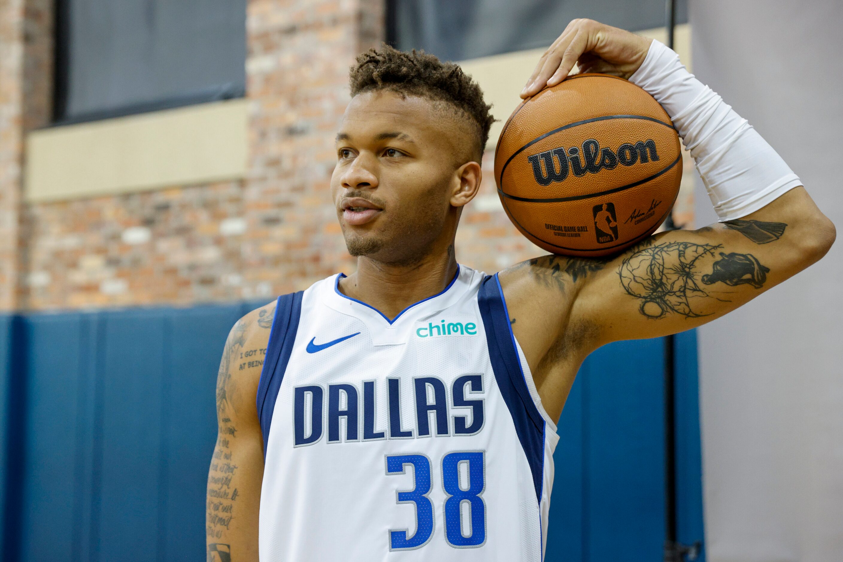 Dallas Mavericks guard Dexter Dennis (38) poses for a picture during media day at American...