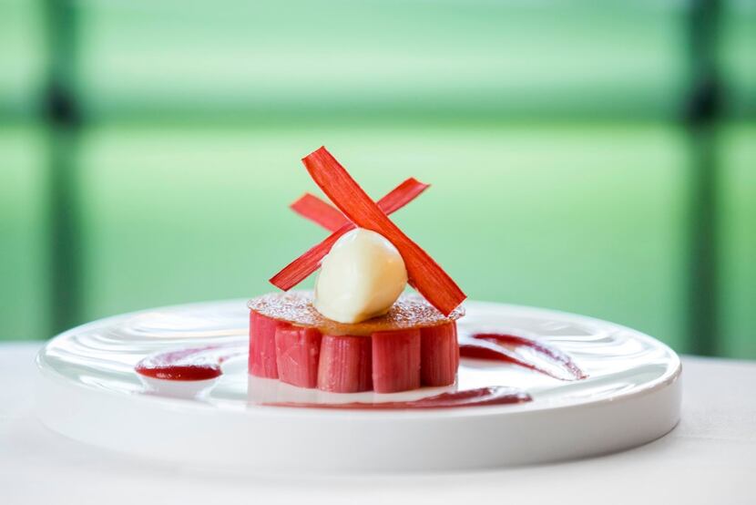 Nicolas Blouin's rhubarb dessert with olive oil ice cream (Smiley N. Pool/The Dallas Morning...