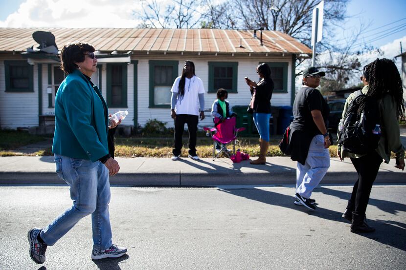 Gubernatorial candidate and former Dallas County Sheriff Lupe Valdez marches in the Martin...