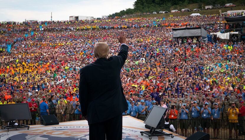 President Donald Trump at the Boy Scouts of America's 2017 National Scout Jamboree at the...