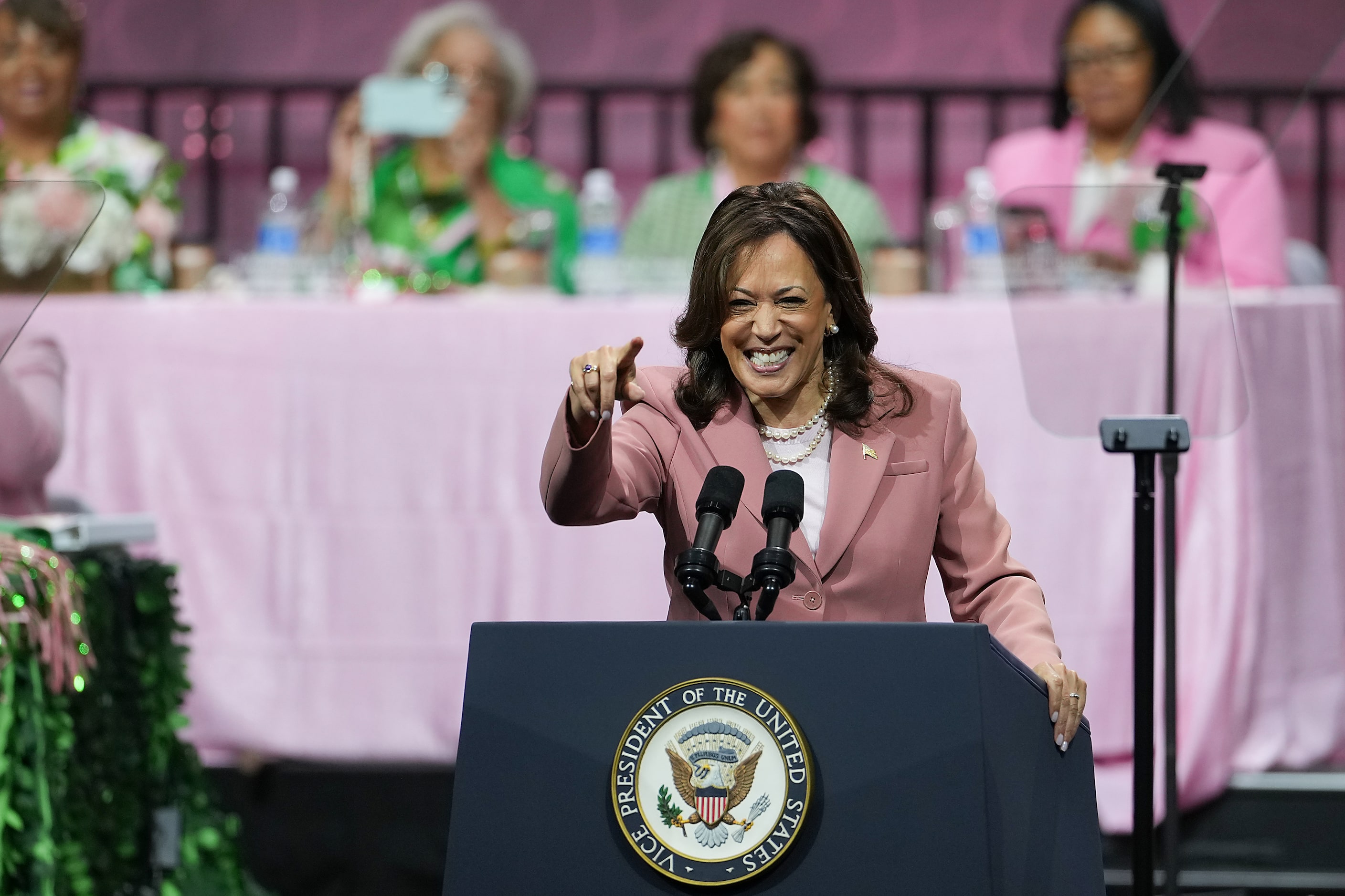 Vice President Kamala Harris addresses the Alpha Kappa Alpha Sorority national convention on...