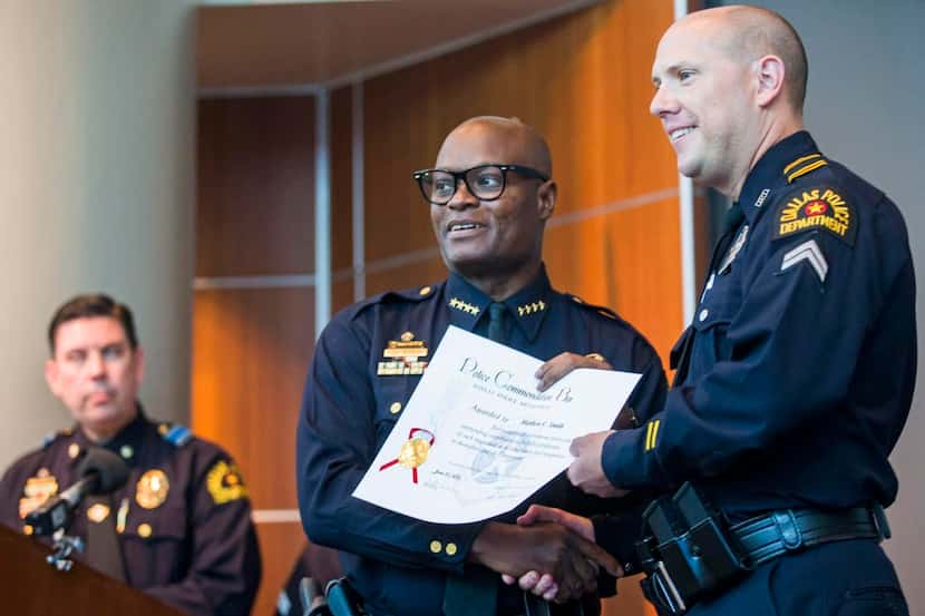 
Officer Matthew Smith (right) was among the 72 officers who received a commendation from...