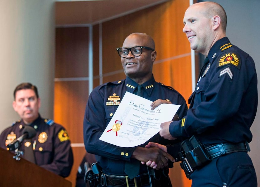 
Officer Matthew Smith (right) was among the 72 officers who received a commendation from...