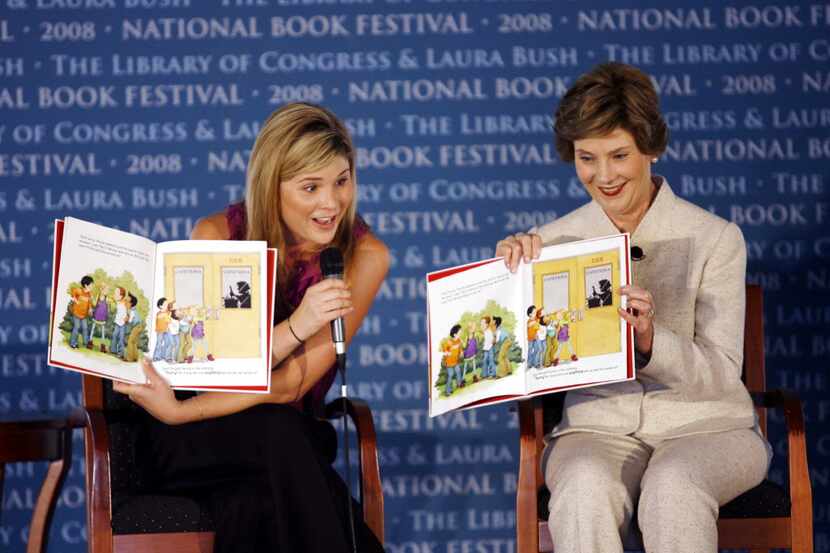 In this Sept. 27, 2008 file photo, first lady Laura Bush, right, and her daughter Jenna Bush...