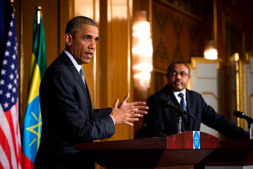 President Barack Obama speaks during a joint news conference with Ethiopian Prime Minister...