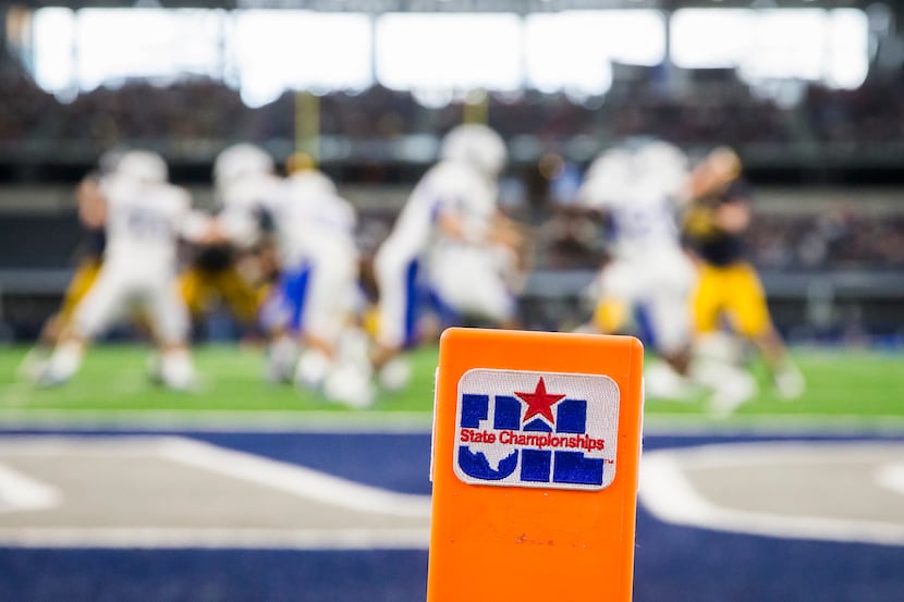 File photo of UIL logo on a pylon at the 2016 football state championships at AT&T Stadium.