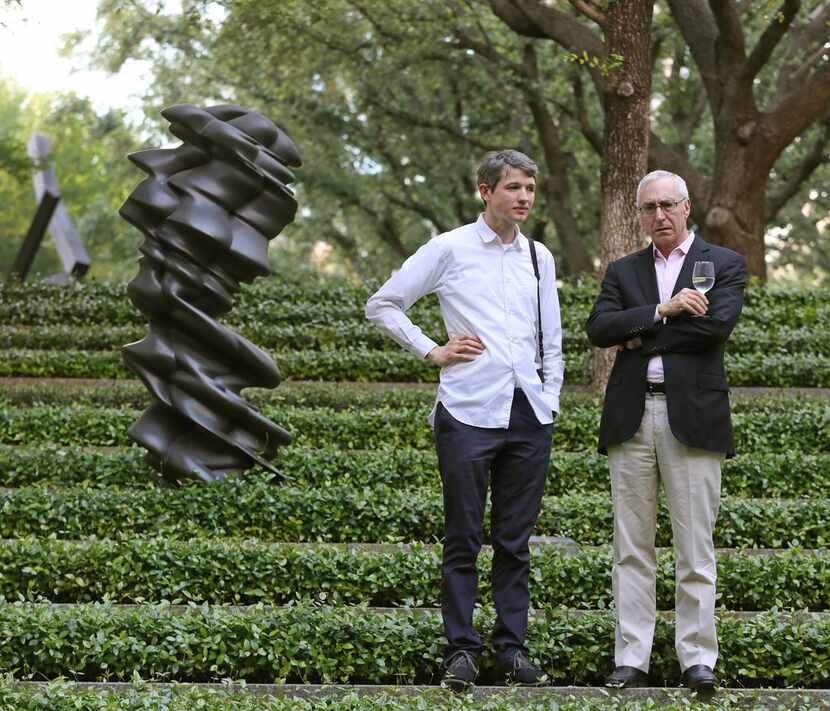 Artist Luke Fowler (left) and Nasher Sculpture Center director Jeremy Strick listen to...