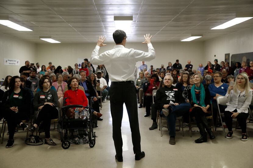 U.S. congressman Beto O'Rourke gives a speech at Brandon Community Center in Lufkin on Feb....