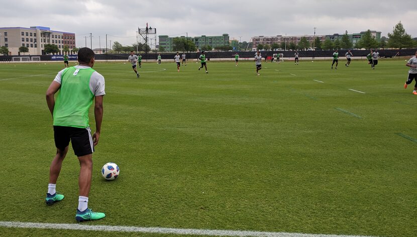 Reggie Cannon, on the ball, looks for a teammate to build forward with in FC Dallas...