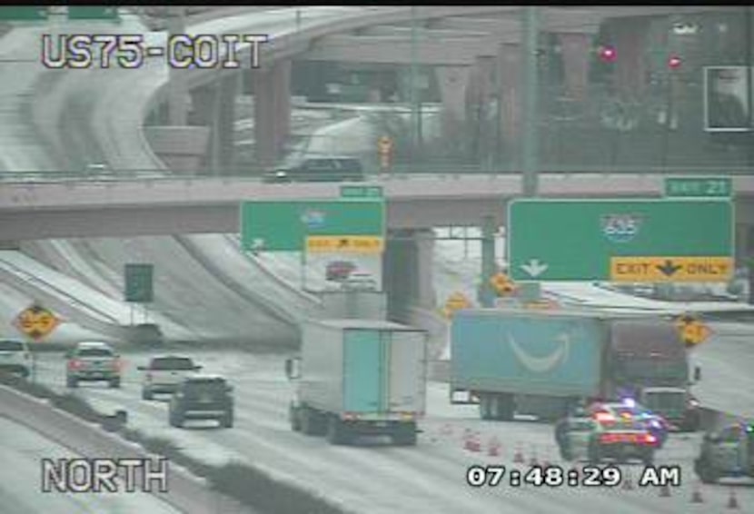 An Amazon truck slid completely around on northbound U.S. 75 Central Expressway near Coit...