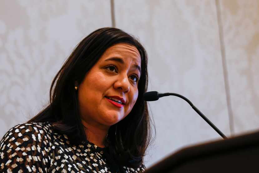 Democratic AG candidate Rochelle Garza on the campaign trail in Dallas on Friday, Sept. 16,...