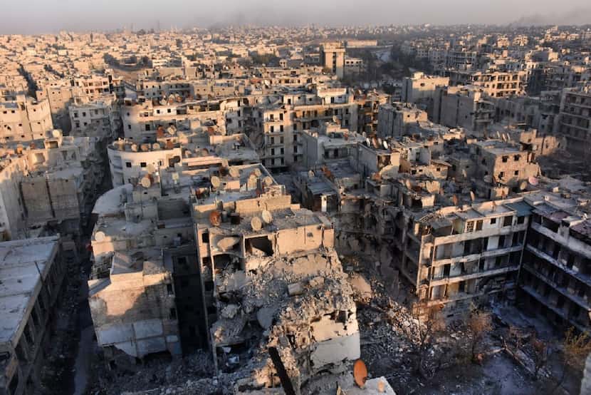 A general view of Aleppo taken from the top of a building in the city's Bustan al-Basha...