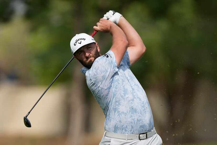 Jon Rahm from Spain plays his second shot on the second hole during the round one of the DP...